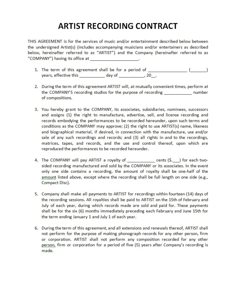 recording-agreement-free-printable-documents