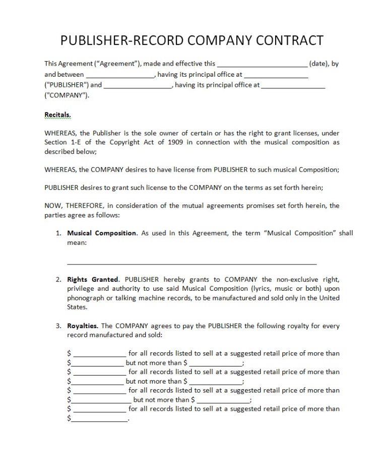 Record Label Artist Contract Template